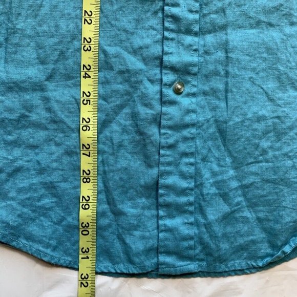 Roundtree & Yorke 100% Linen Shirt Mens Large Button Down Short Sleeve Blue NEW - Picture 11 of 12